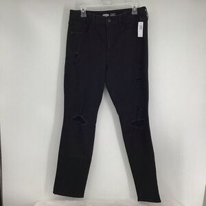 Old Navy High Rise power Slim Straight Distressed Jeans Black NWT Size 12